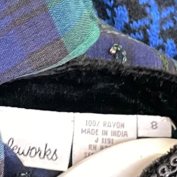 Vintage 90s Women's Sz 8 Green Blue Plaid Embroidered Beaded Winter Maxi Dress - Picture 6 of 8